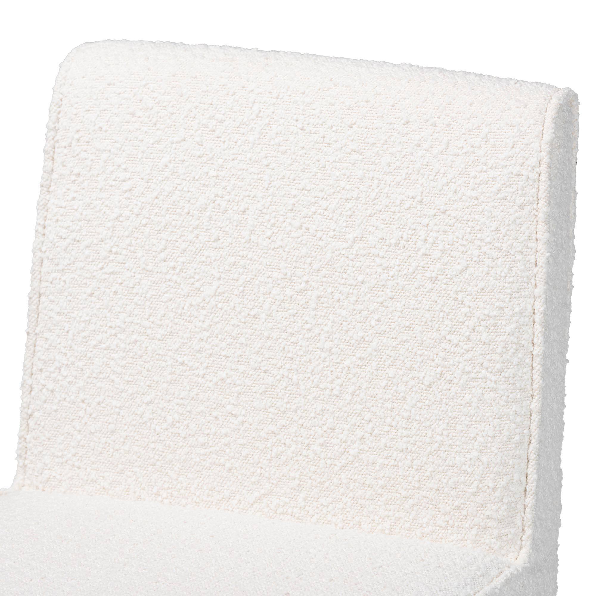 Back. Baxton Studio - Helios Boucle Dining Chair Set of 2 – Modern Armless Upholstered Accent Chair, Soft White - Cream.