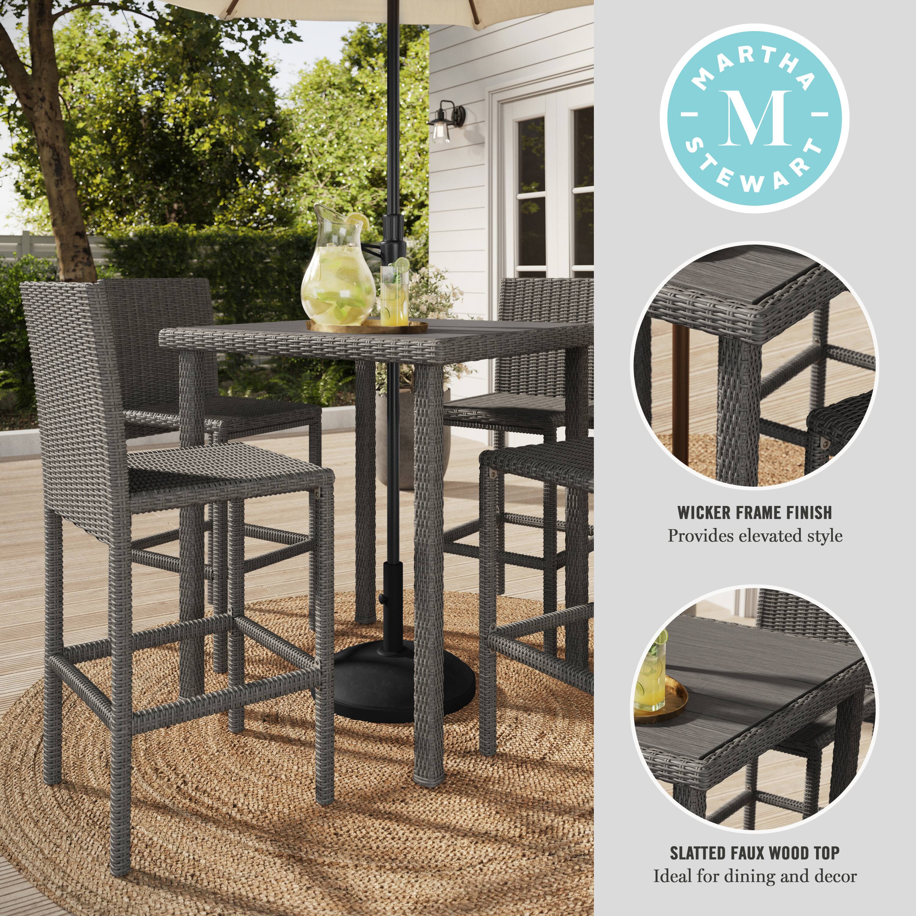 MARTHA STEWART WICKER FRAME FINISH Provides elevated style SLATTED FAUX WOOD TOP Ideal for dining and decor