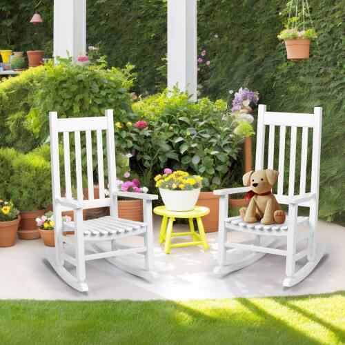 Alt View 7. Winado - Wooden Child's Rocking Chair, All Weather Wooden Rocking Chair with High Backrest, Patio Rocker for Garden Yard Balcony - White.