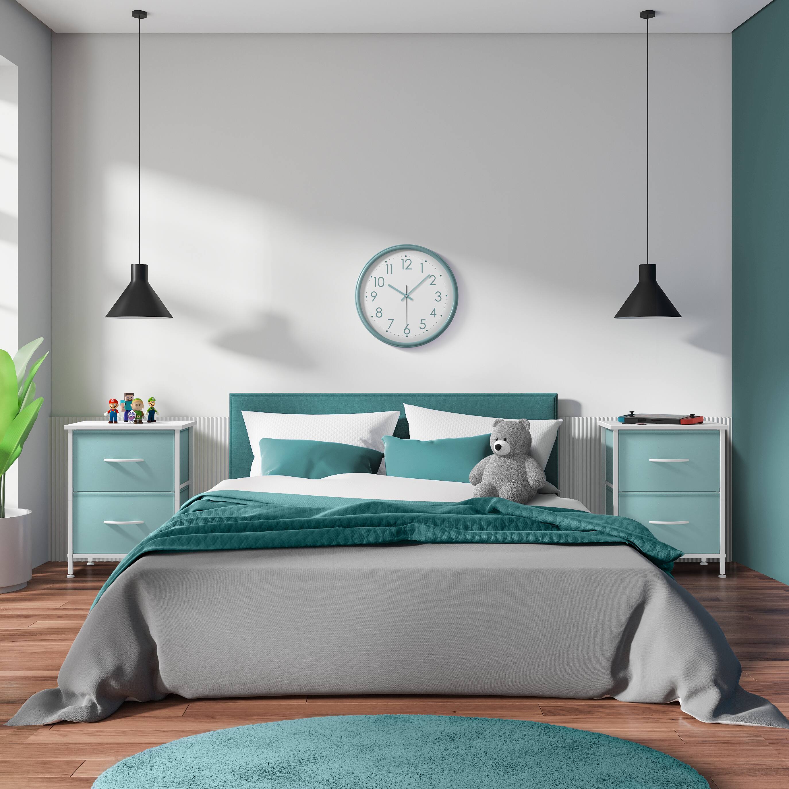 Alt View 1. Sorbus - Sorbus Nightstand with 2 Drawers, (2 Pack) Kids Bedside Furniture End Table Night Stand, Steel Frame, Wood Top - Aqua.