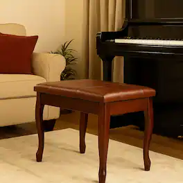 Hivvago - PU Leather Upholstered Piano Bench with Built-in Storage and Solid Wood Frame - Brown