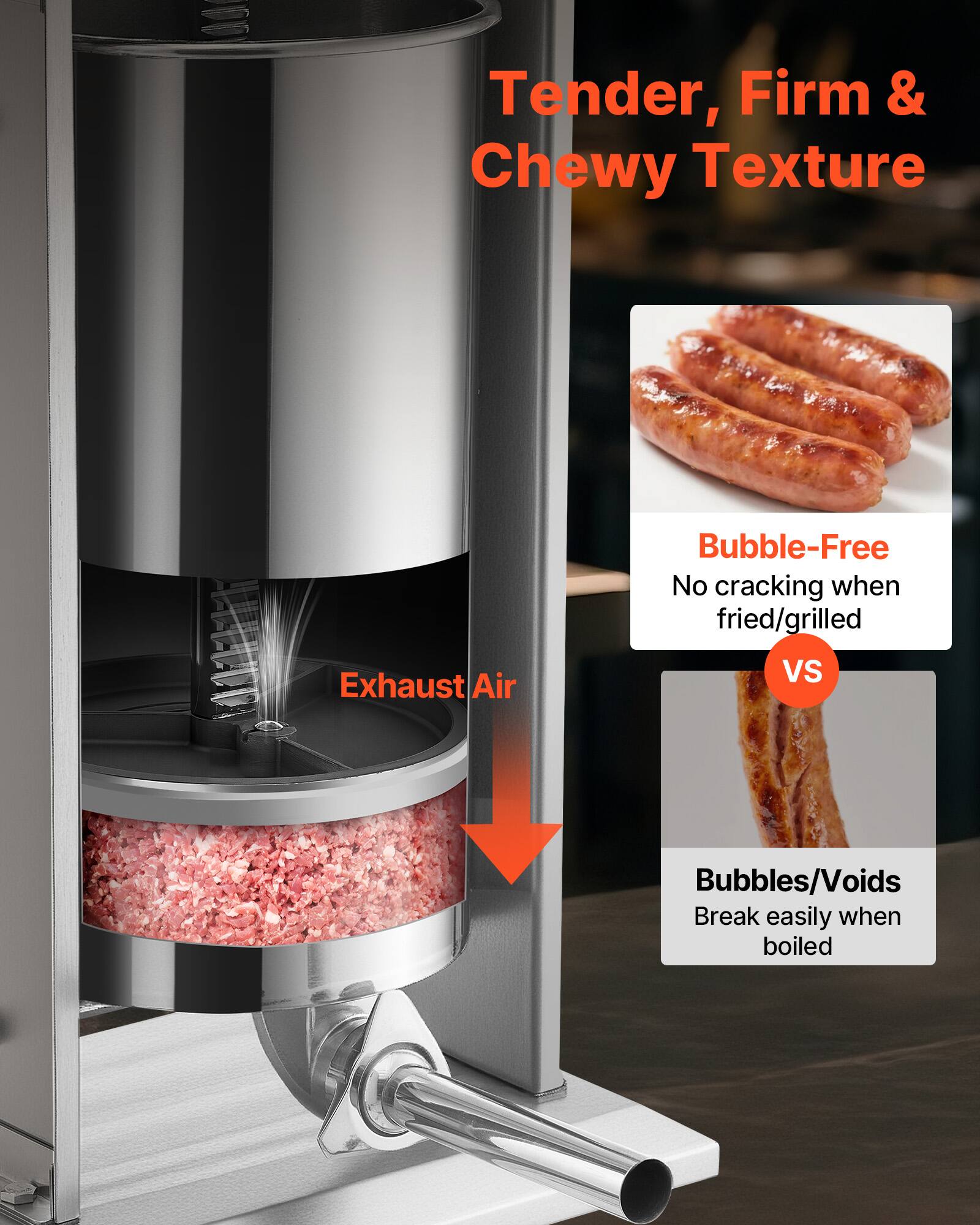 Tender, Firm & Chewy Texture  
Exhaust Air  
Bubble-Free  
No cracking when fried/grilled  
VS  
Bubbles/Voids  
Break easily when boiled