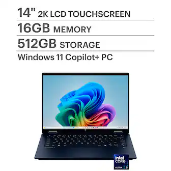 HP - OmniBook X Flip 2-in-1 - Copilot+ PC - 14" 2K Touch-Screen Laptop - Intel Core Ultra 5 226V - 16GB Memory - 512GB SSD - Atmospheric Blue