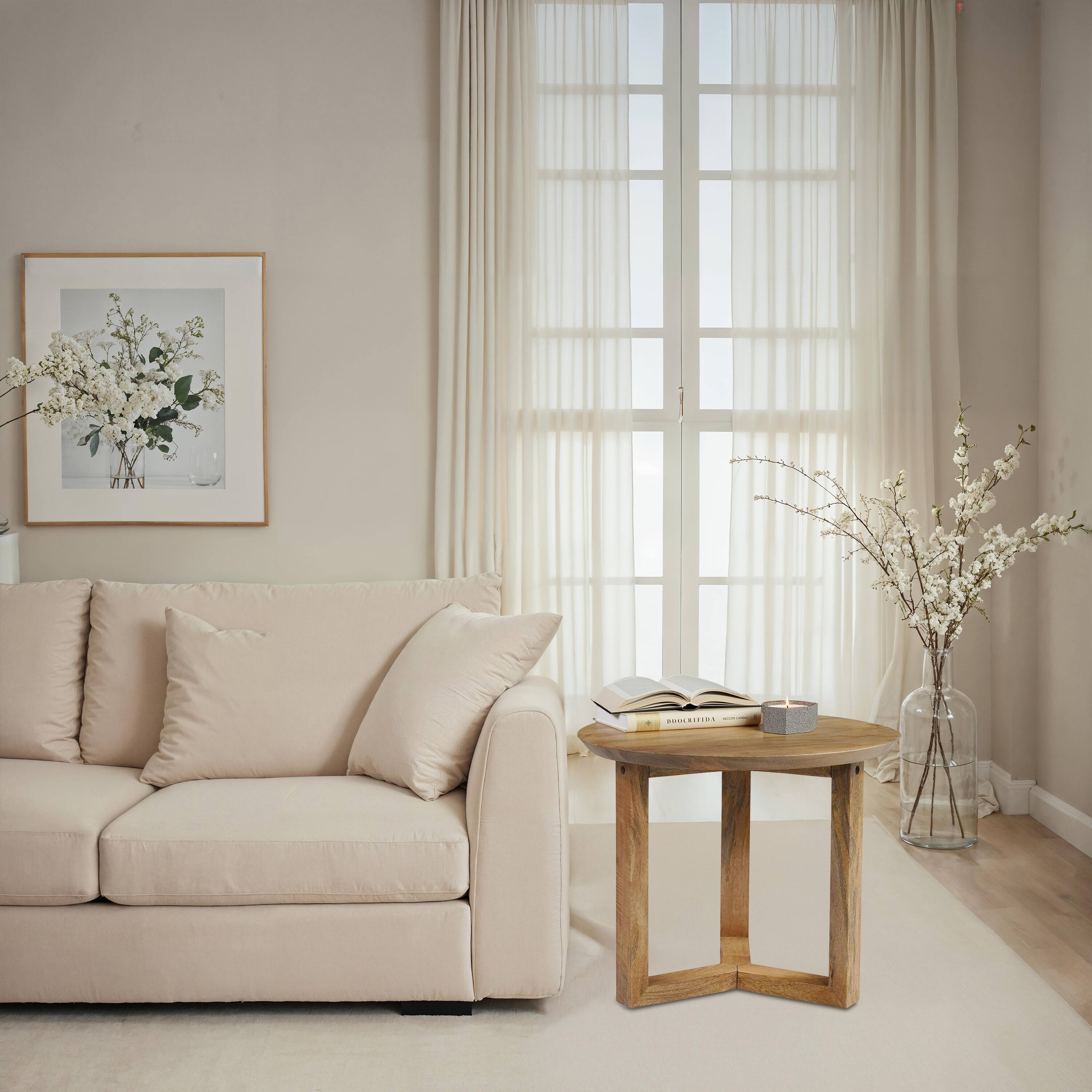 Alt View 8. Manhattan Lane - Nina 18.5" Round Handcrafted Side End Table | Natural Brown Mango Wood - Brown.