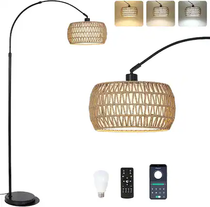 Front. Akoasm - Arc Floor Lamps for Living Room with 3 Color Temperatures, Black Standing Lamp with Remote & Dimmable LED Bulb.