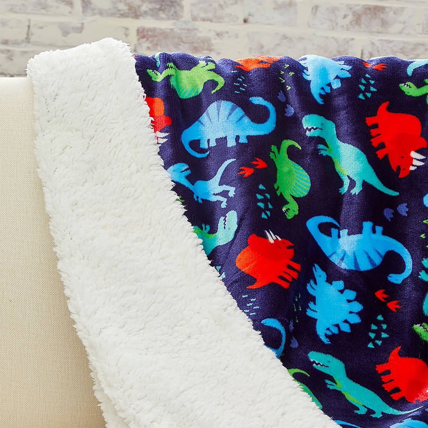 Alt View 2. Noble House - Navy Dino Faux Shearling Micro Plush All Season Throw 50" x 60" Multicolor by Plazatex - Navy.