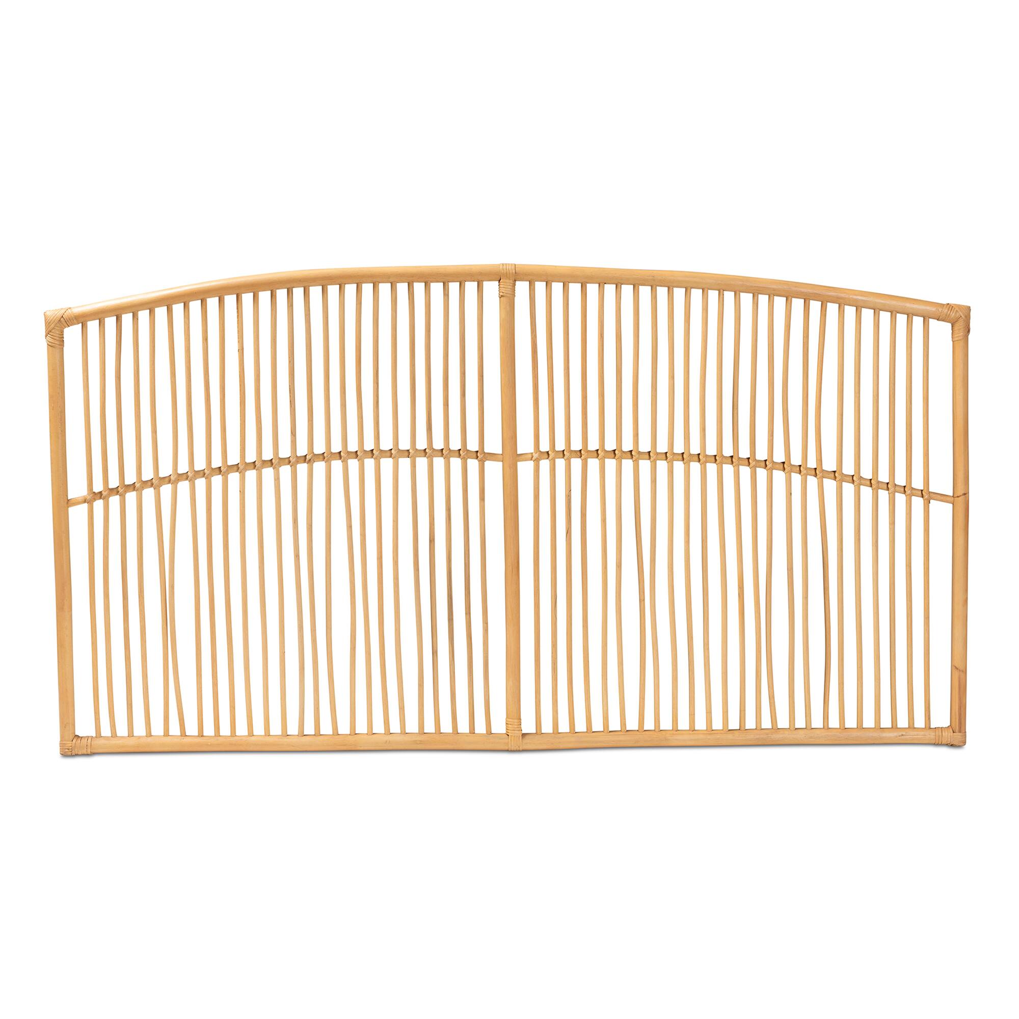 Angle. bali & pari - Malvina Modern Bohemian Rattan Queen Size Wall-mount Headboard - Natural Brown.