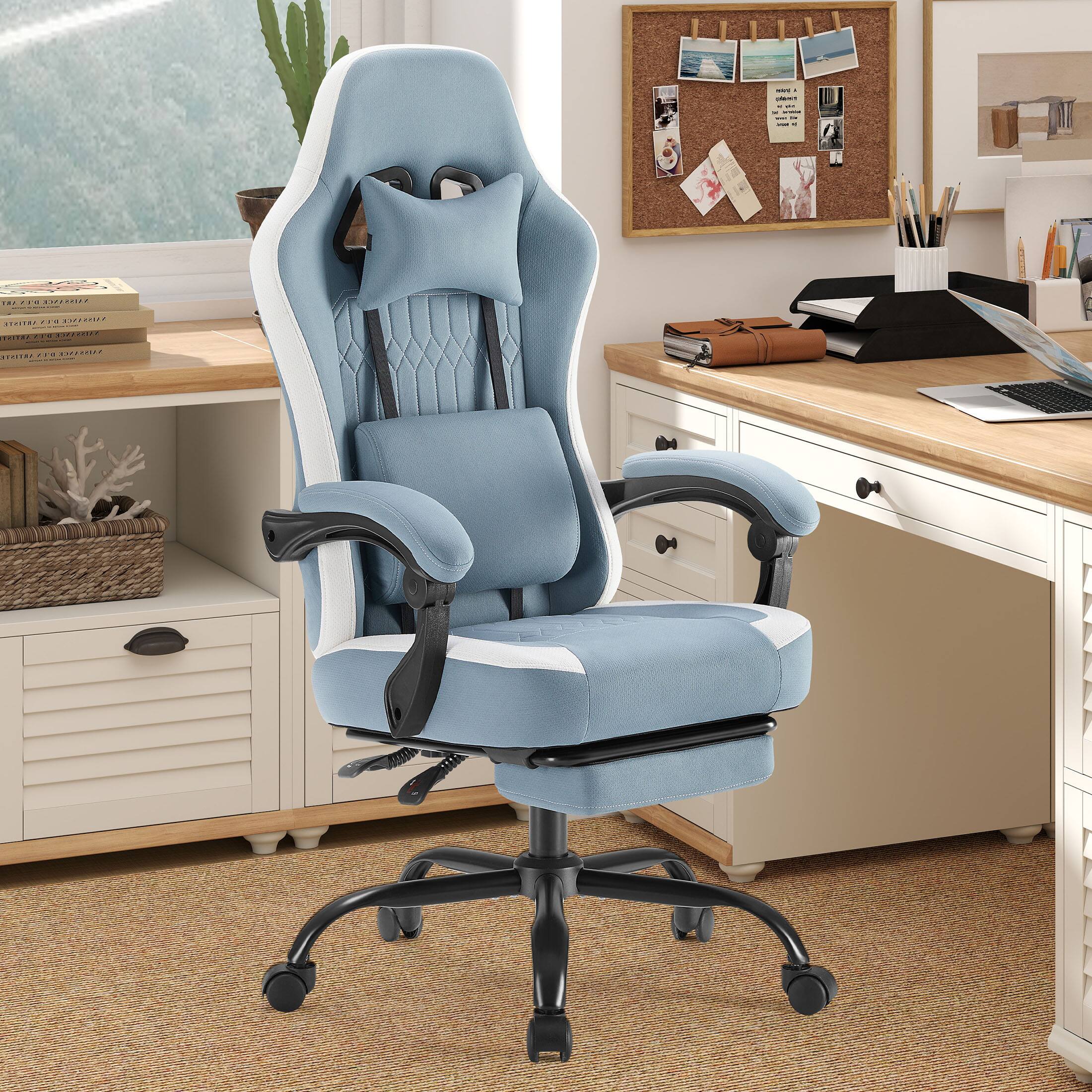 PexFix - Ergonomic Gaming Chair with Pocket Springs, Breathable Fabric, 135° Recline & Sliding Lumbar for Office & Gaming - Blue