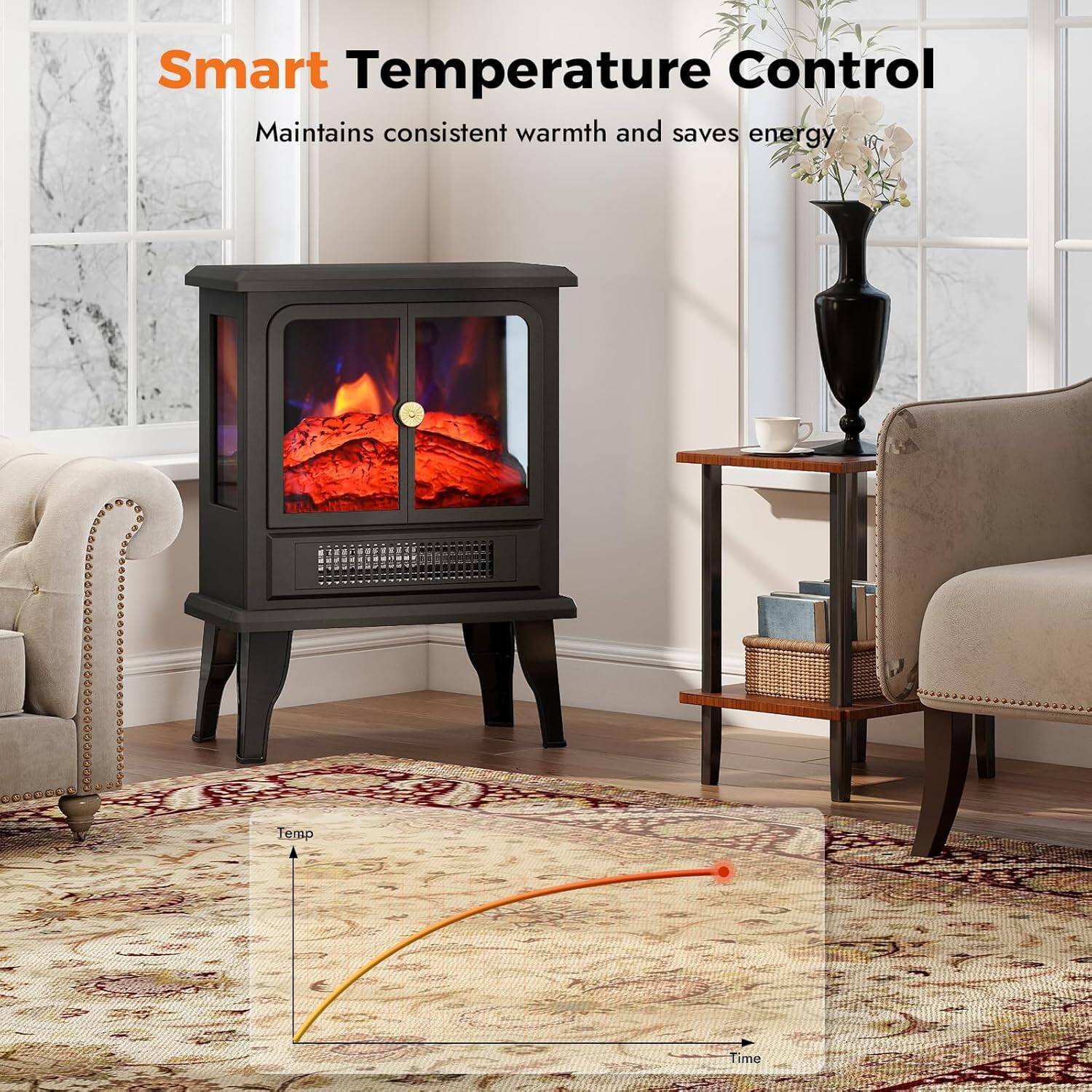 Smart Temperature Control  
Maintains consistent warmth and saves energy  

Temp  
Time