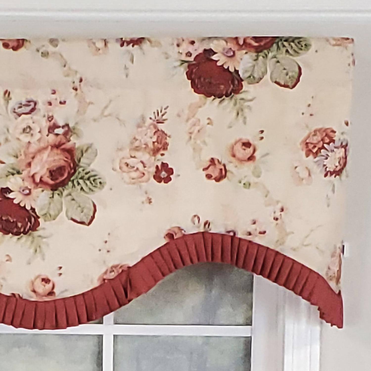 Left. RLF Home - RLF Home Norfolk Ruffled Cornice 100% Cotton with Fully Lined 3" Rod Pocket Valnance for Windows 50" x 17" Natural - Natural.