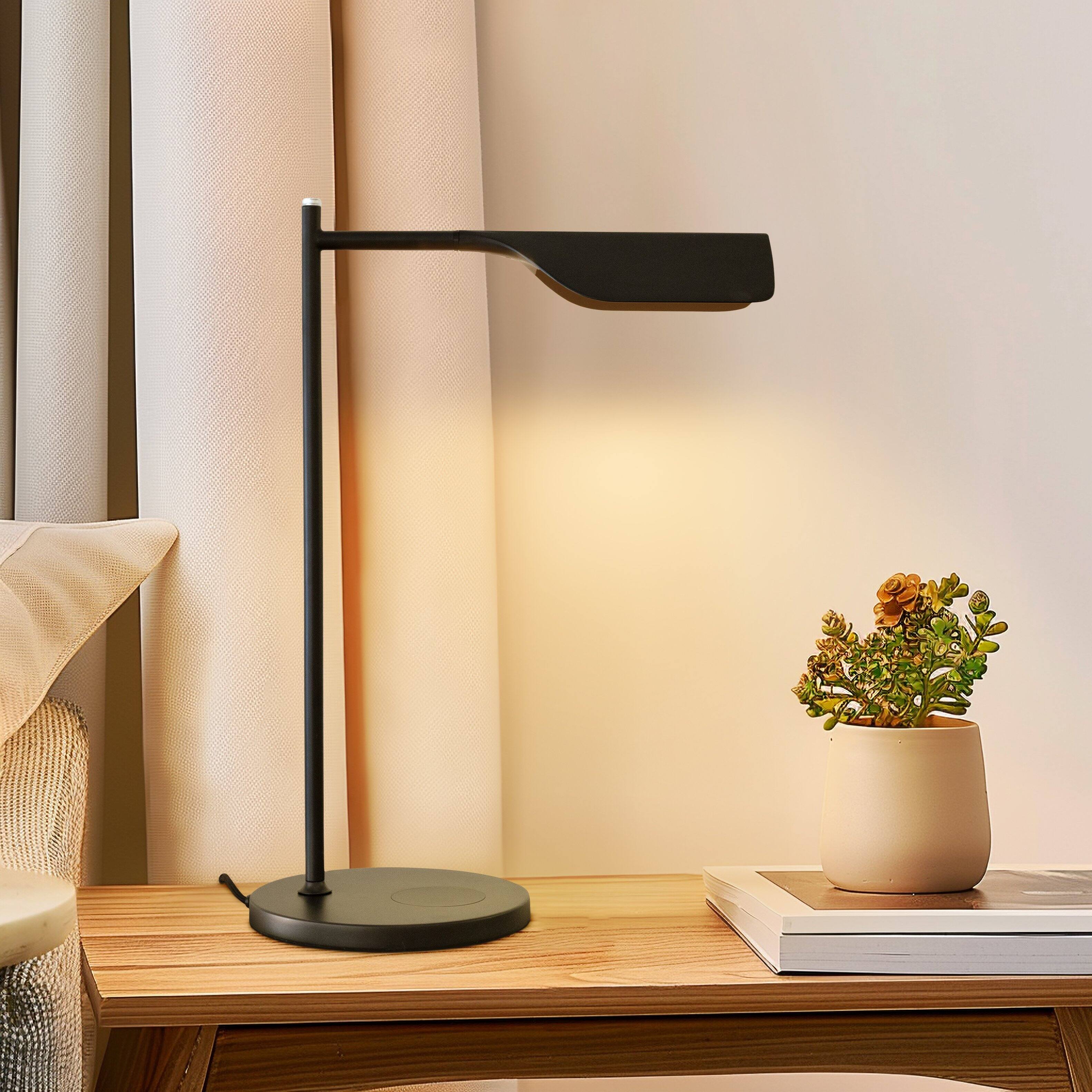 Alt View 2. Brightech - Leaf LED Modern Industrial Arc Dimmable Bedside Nightstand Desk Lamp with Wireless Charging Pad - Classic Matte Black.