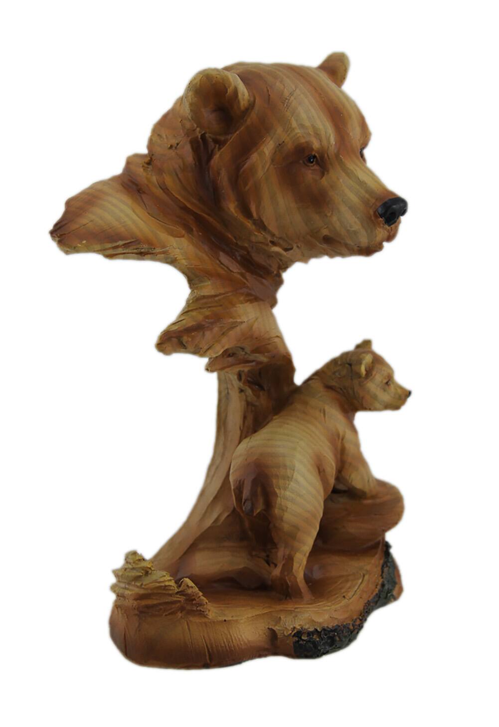 Alt View 1. Zeckos - Carved Wood Look Mother Bear and Cub Tabletop Statue - Brown.