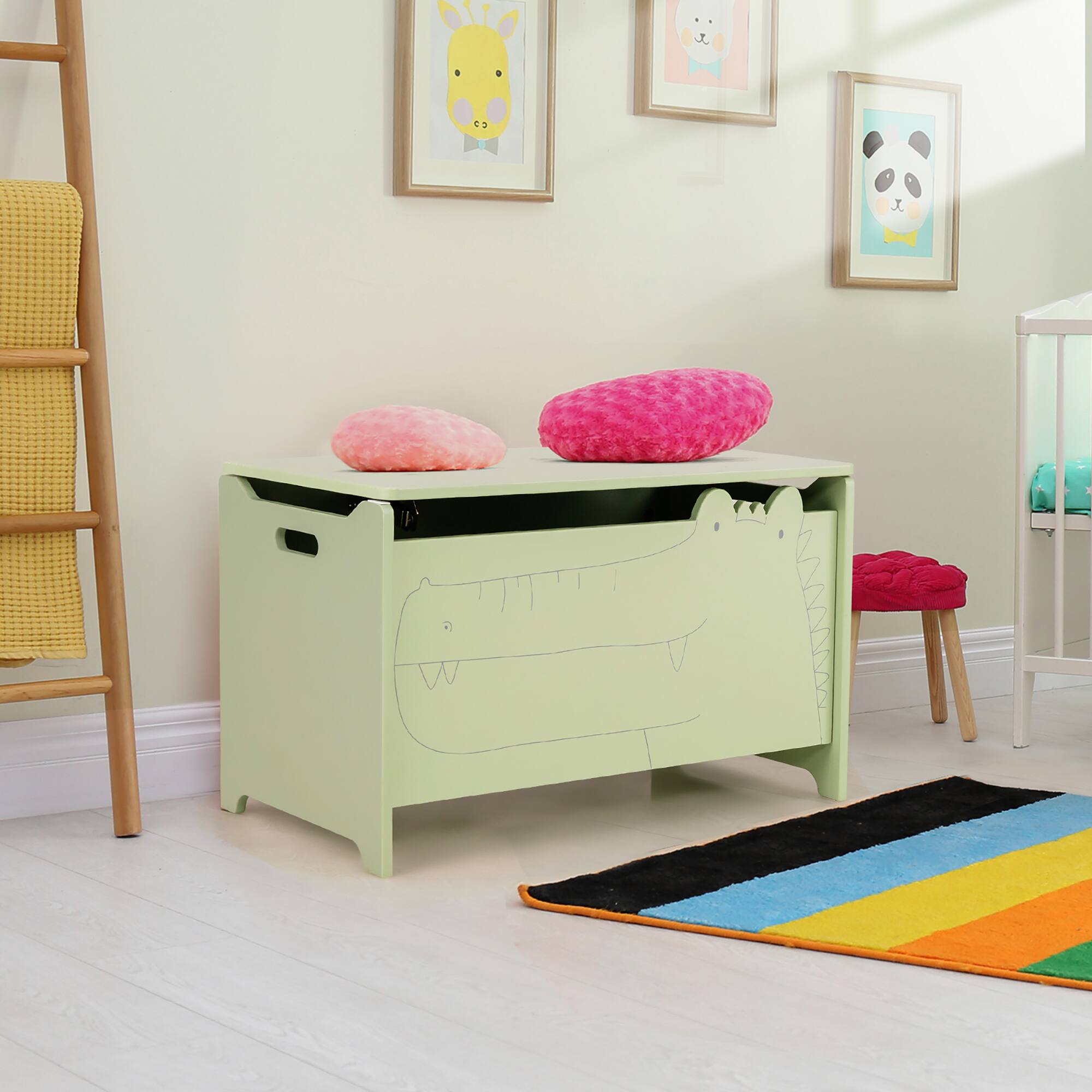 Alt View 1. Costway - Costway Kids Toy Box w/Safety Hinge Wood Storage Chest Flip-Top Storage Organizer - Green.