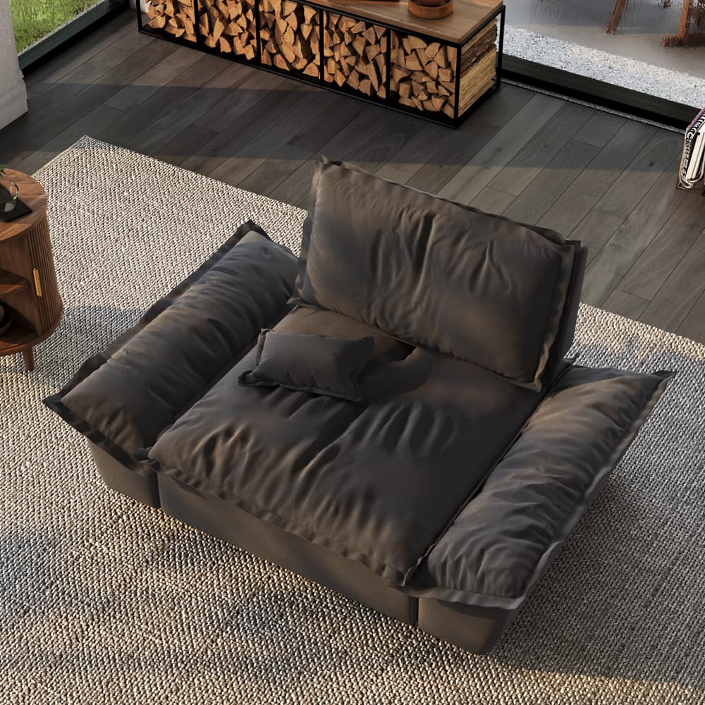 POVISON - 63.39" Modern Gray Pet-Friendly Single Sofa Chair with Adjustable Backrest - Gray Suede Fabric