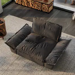 POVISON - 63.39" Modern Gray Pet-Friendly Single Sofa Chair with Adjustable Backrest - Gray Suede Fabric
