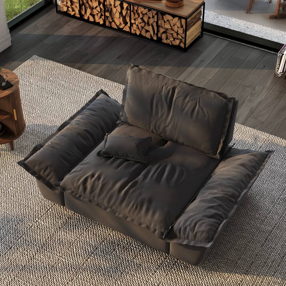 Front. POVISON - 63.39" Modern Gray Pet-Friendly Single Sofa Chair with Adjustable Backrest - Gray Suede Fabric.