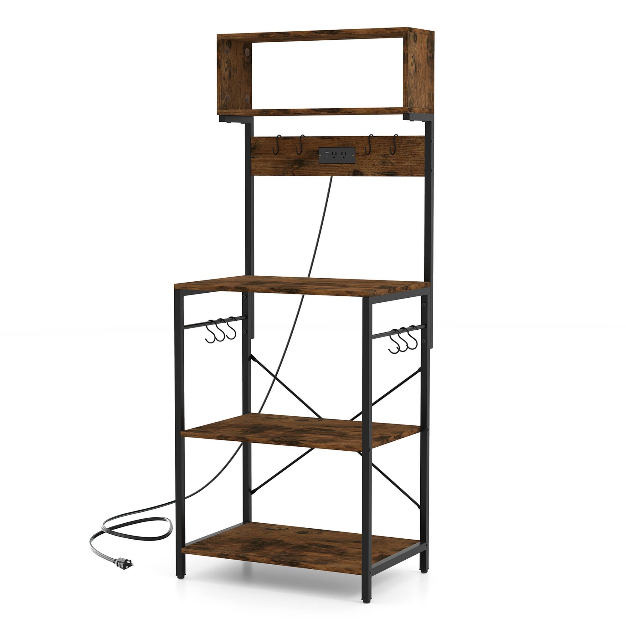 Alt View 9. Costway - Costway Kitchen Bakers Rack 5-Tier Coffee Bar Station with Power Outlet Storage Hutch Open Shelves - Rustic Brown.