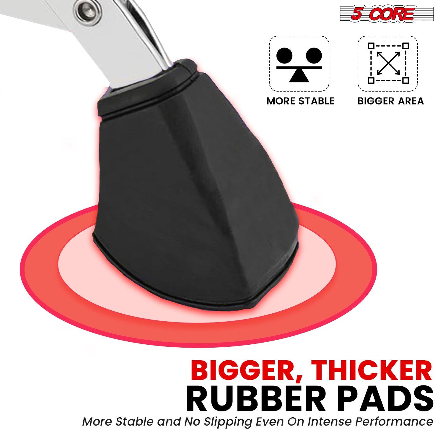 5 CORE

MORE STABLE  
BIGGER AREA

BIGGER, THICKER  
RUBBER PADS

More Stable and No Slipping Even On Intense Performance