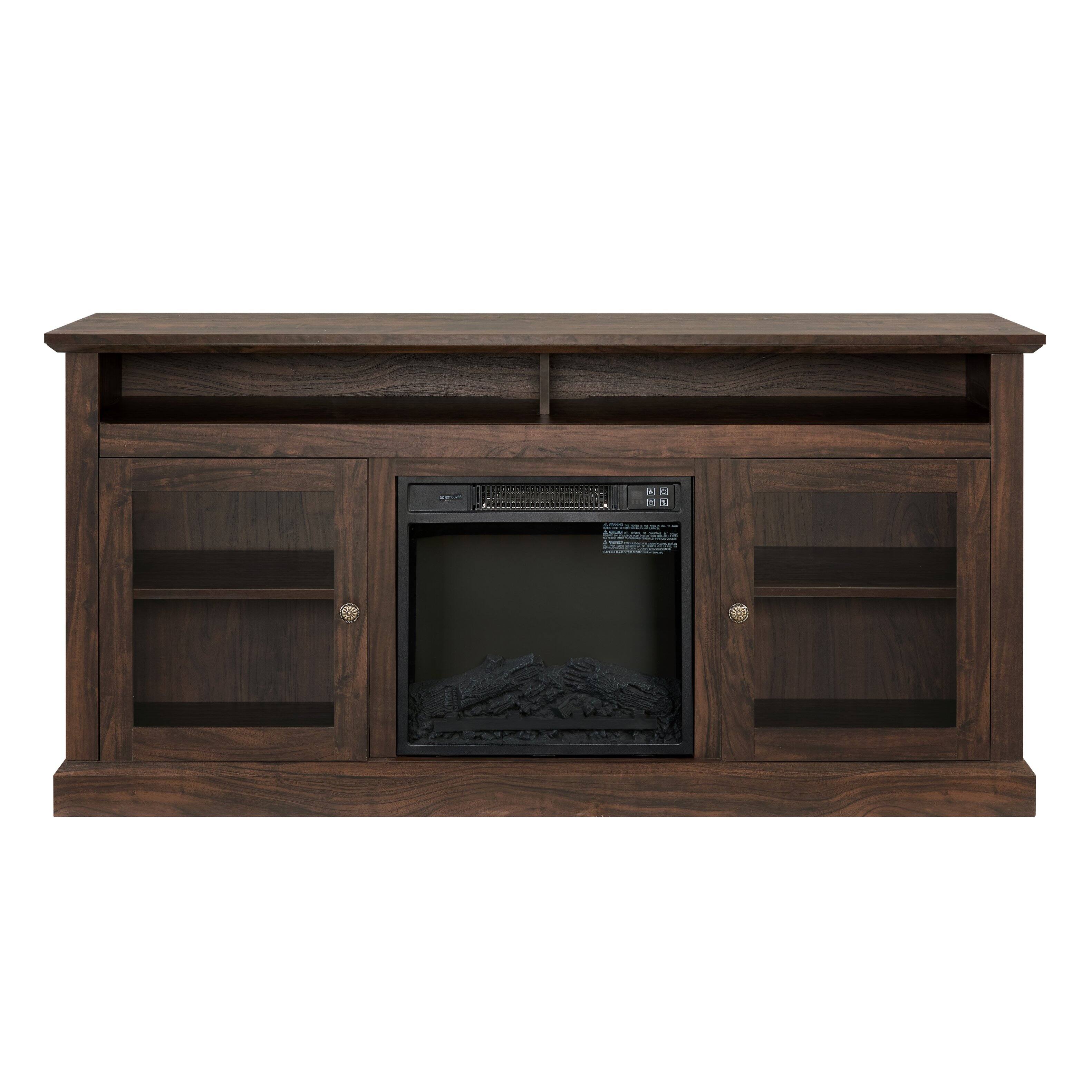 Back. Whisen - Modern TV Stand with 18" Electric Fireplace for TVs up to 65", 60" Wide Entertainment Console - Brown.