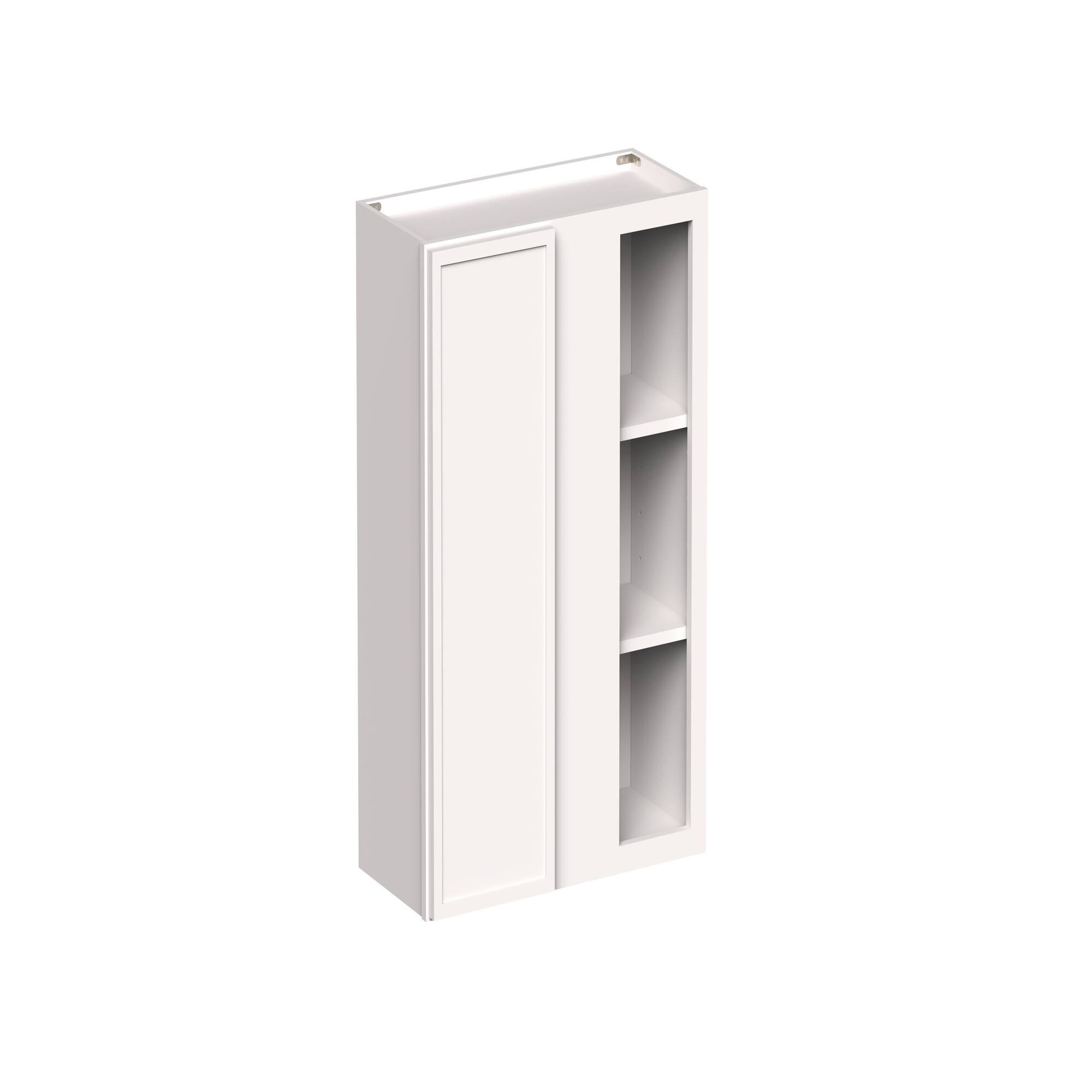 Angle. Boyel Living - 27-in W x 36-in H x 12-in D Slim Shaker RTA Kitchen Corner Wall Cabinet with Soft-Close - Snow White.