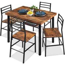 Best Choice Products - 5-Piece Modern Dining Set, Kitchen Table W/ 4 Matching Chairs & Storage Rack - Medium - Brown/Black