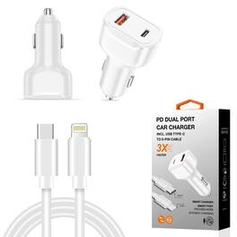 Reiko - 36W PD Dual Ports Travel Car Charger Adapter Fast Charging with USB-C To 8 Pin Cable