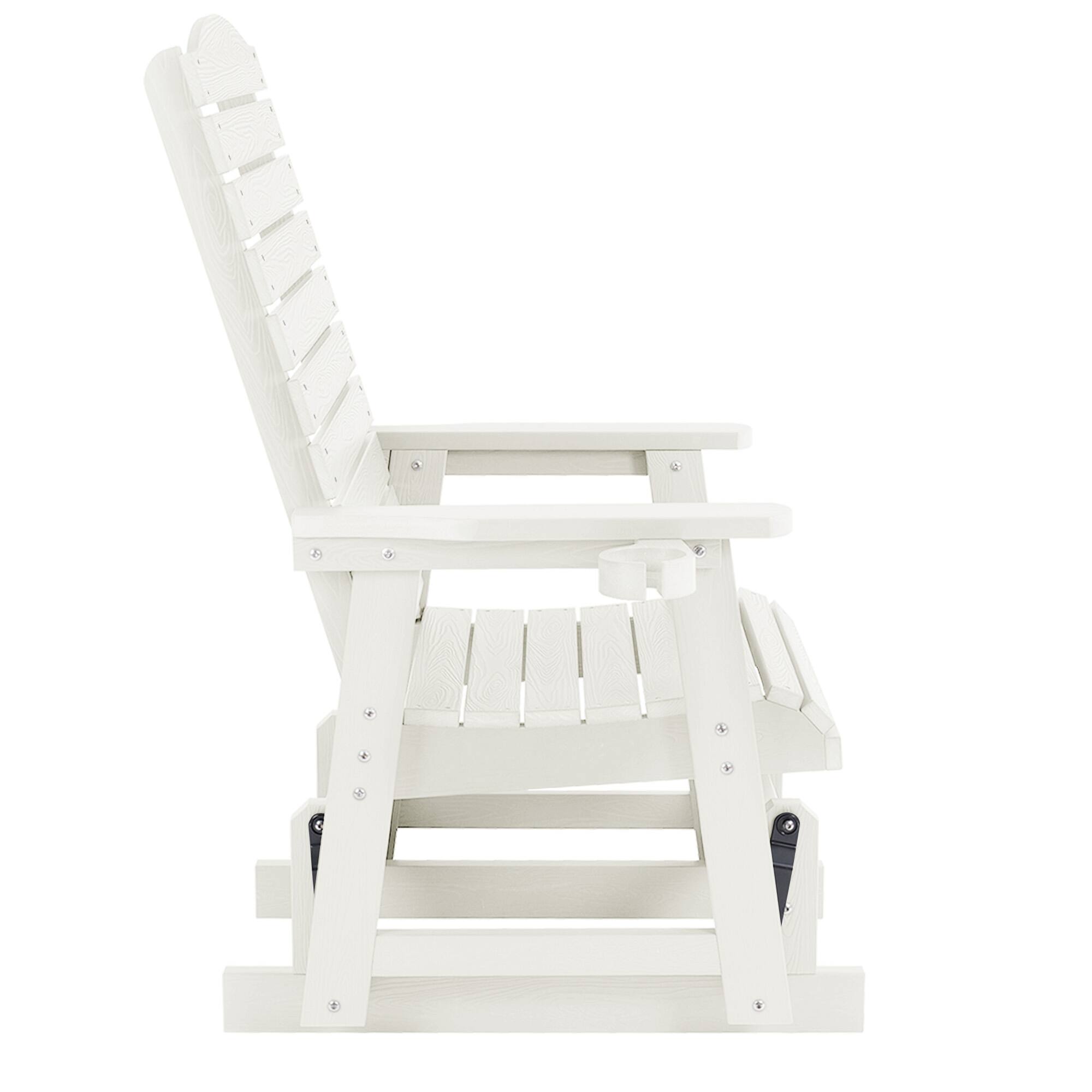Alt View 4. Fortune Candy - Poly Lumber Patio Glider w/Cup Holders, High Backrest and Deep Contoured Seat, Heavy Duty 700lb, for Outdoor Porch - White.