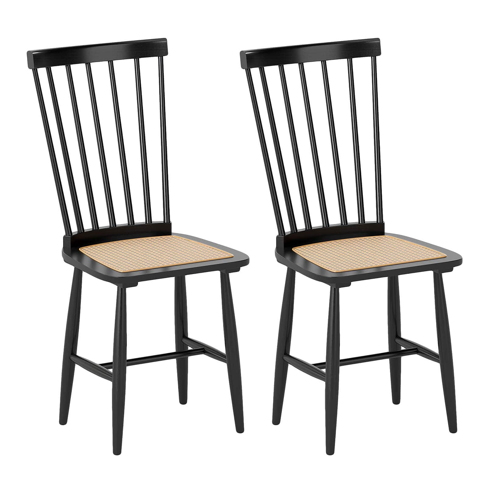 Costway - Dining Chairs Set of 2 with PE Rattan Seats for Dining Room, Kitchen, Restaurant - Black