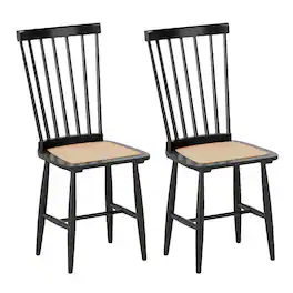 Costway - Dining Chairs Set of 2 with PE Rattan Seats for Dining Room, Kitchen, Restaurant - Black