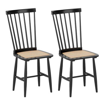Front. Costway - Costway Dining Chairs Set of 2 with PE Rattan Seats for Dining Room, Kitchen, Restaurant - Black.