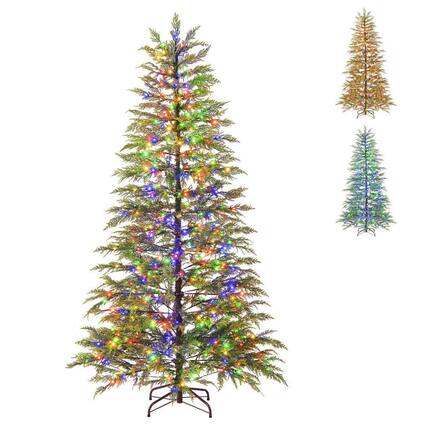 Front. Resenkos - Resenkos 6.5-Ft Artificial Christmas Tree - Colorful LED Lighting, Green - Green.