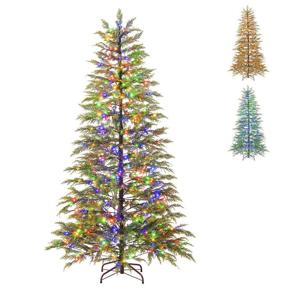Front. Resenkos - Resenkos 6.5-Ft Artificial Christmas Tree - Colorful LED Lighting, Green - Green.