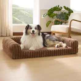 APRILSOUL - Waterproof Memory Foam Extra Large Pet Bed with Sides Non-Slip and Egg-Crate Washable Removable Corduroy Cover Brown - Camel Brown