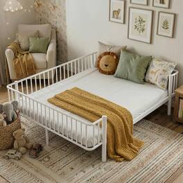 Whisen - Metal Daybed Frame,Heavy-Duty Steel Platform Bed with Slat Support - White