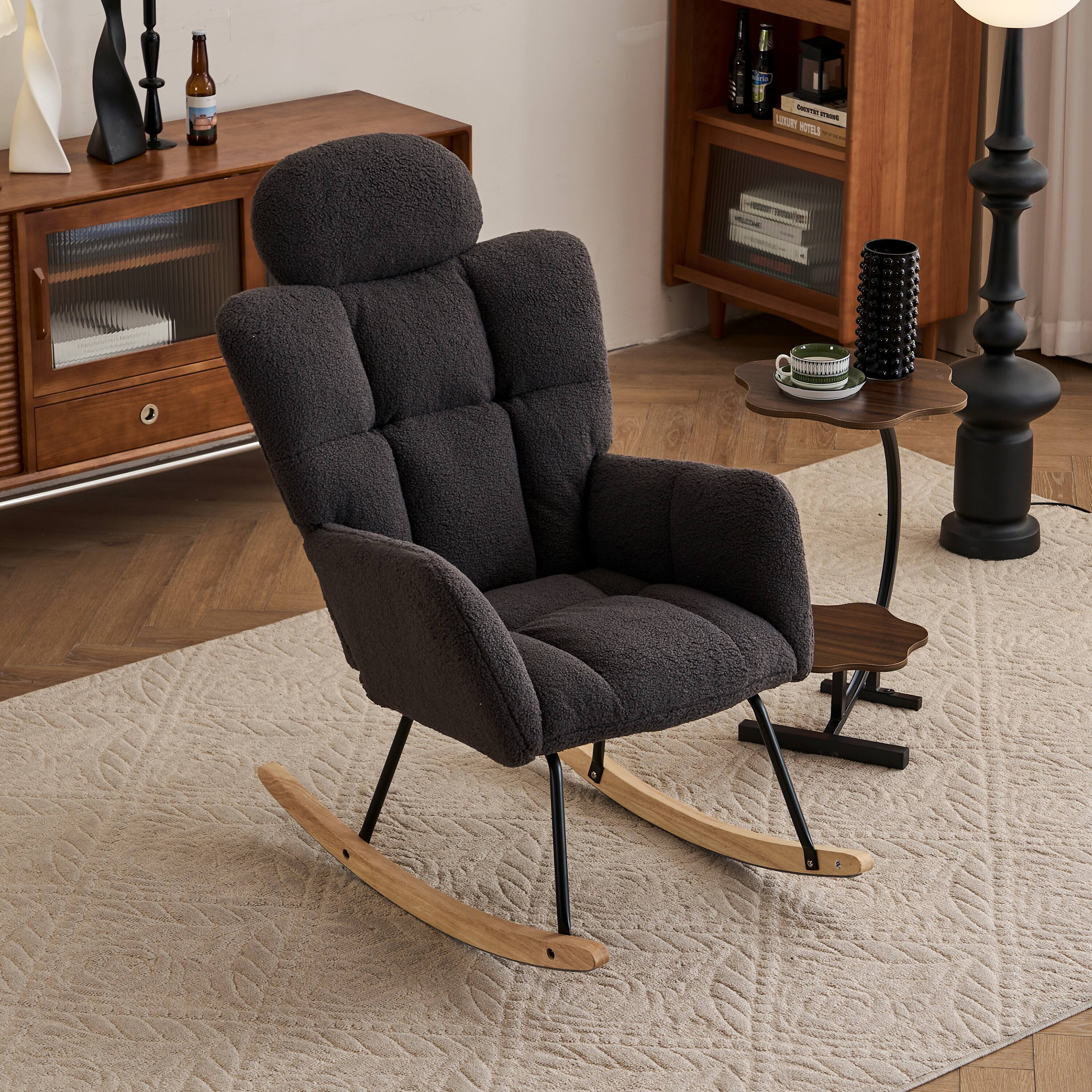 Alt View 1. Ecooso - Teddy Fabric Upholstered Nursery Rocking Glider Chair Modern Accent Armchair Padded Seat with High Backrest and Pillow - Dark Gray.