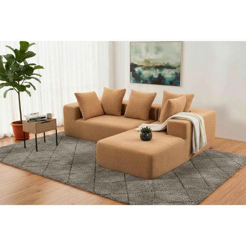 Left. Kadyn - L-Shaped Full Foam Sectional Sofa, 5 Pillows, Compressed Shipping, Flannelette, Space Saving Design, Brown - Brown.