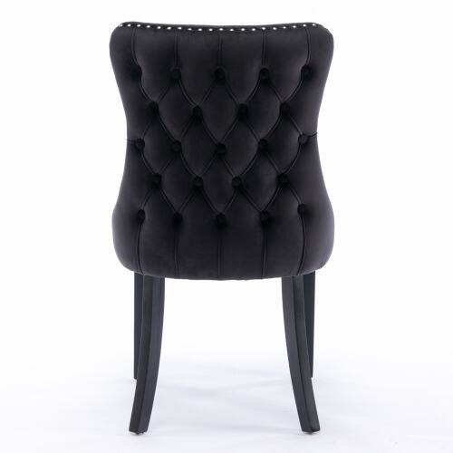 Alt View 2. LUCKY ONE - Assembled Wing-Back Dining Chair Set of 2 with Nailhead Trim Solid Wood Legs Upholstered - Black.