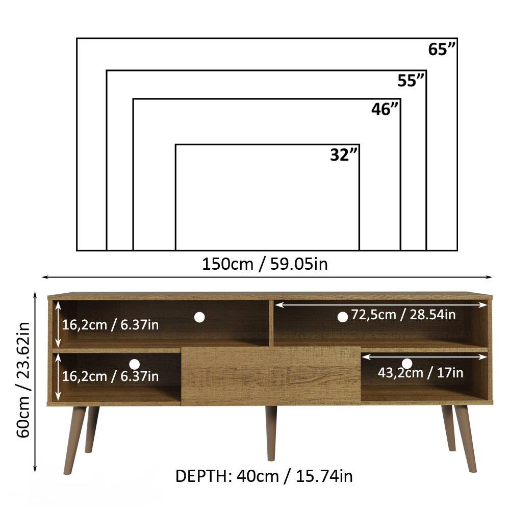 - 65"
- 55"
- 46"
- 32"
- 150cm / 59.05in
- 72.5cm / 28.54in
- 16.2cm / 6.37in
- 43.2cm / 17in
- 60cm / 23.62in
- DEPTH: 40cm / 15.74in