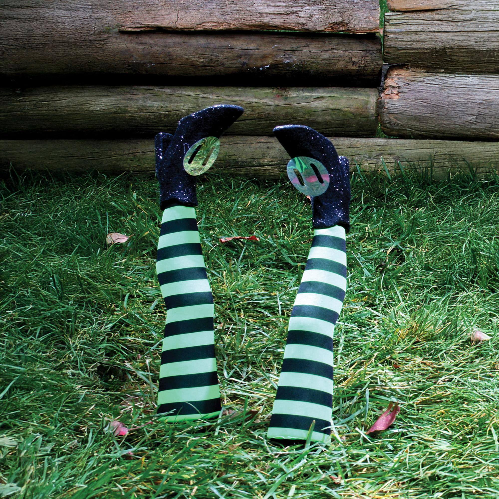 Alt View 1. Funworld - Witch Legs Yard Stakes Green/Black Halloween Décor - Green/Black.