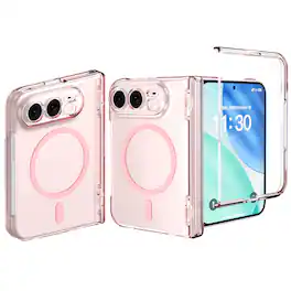 UUCOVER - Magnetic Clear Case for Apple iPhone Duo with Front Screen Protector, Hinge Protection Cover, Compatible with MagSafe - Pink