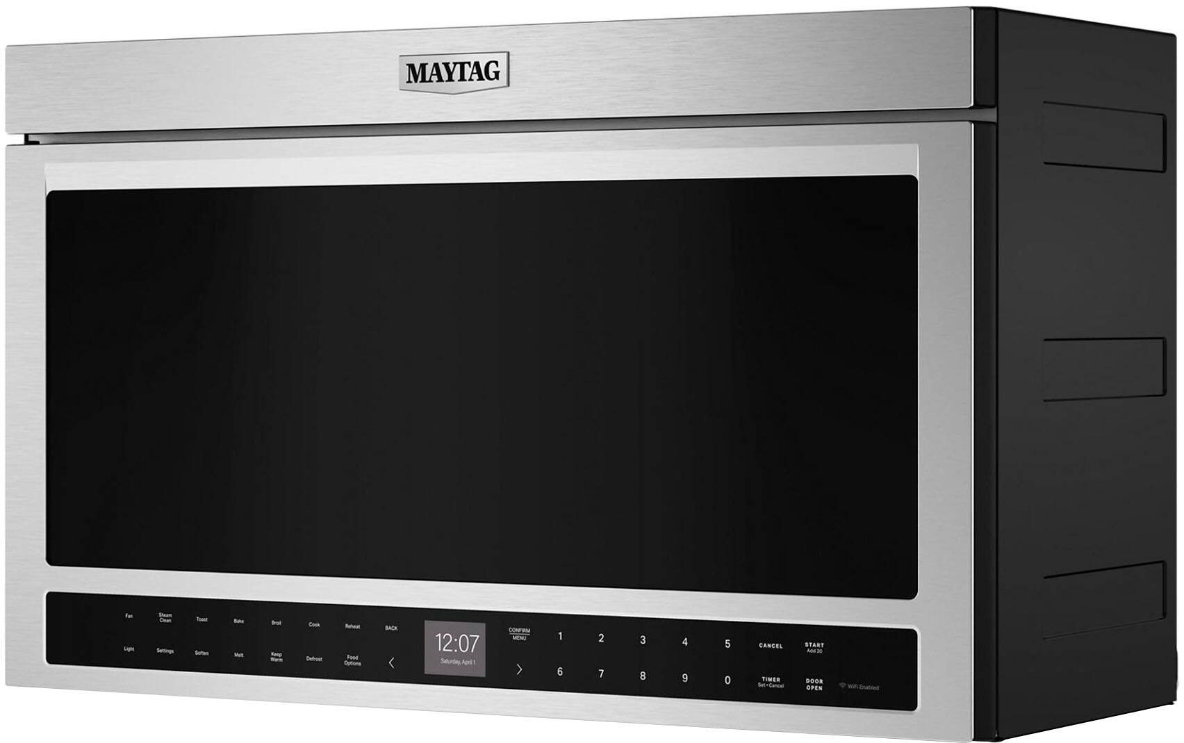 MAYTAG Fue Lag Seam - Settings - Seften fate -e But - Cm Derom Reteu Rood Cetonc BACK 12:07 Saturdiey Apl NTM MENT > 1 6 2 7 3 8 4 9 5 0 CANCEL TIMER -an START AM30 BOOR OPEN