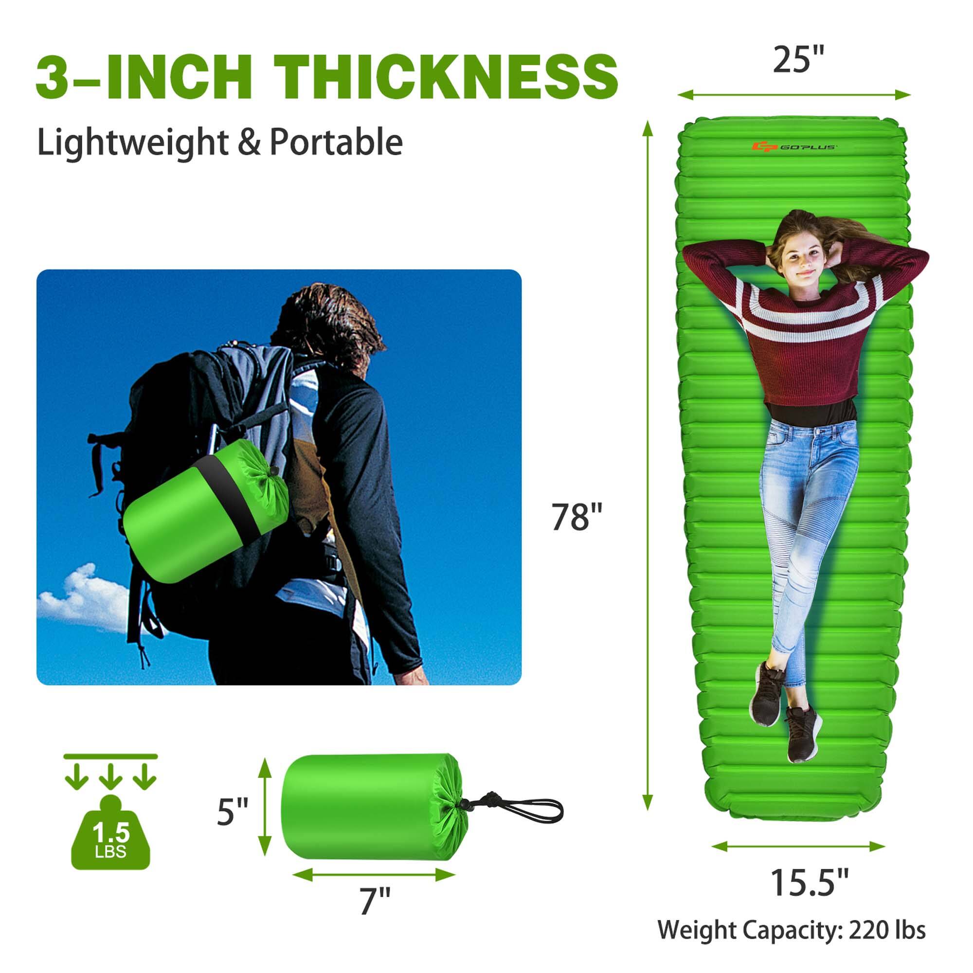 3-INCH THICKNESS  
Lightweight & Portable  

25"  
78"  
15.5"  

5"  
7"  

1.5 LBS  

Weight Capacity: 220 lbs
