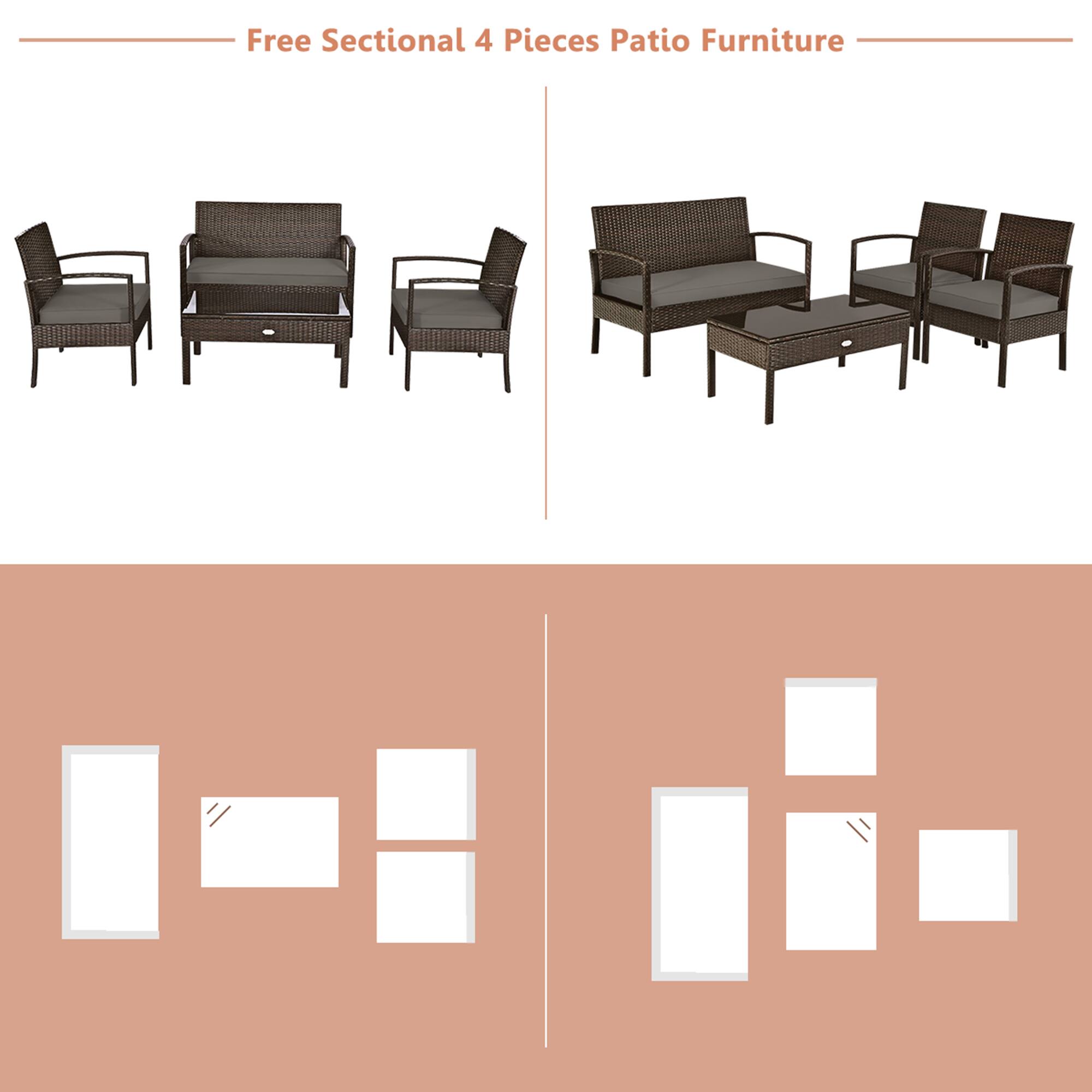 Free Sectional 4 Pieces Patio Furniture