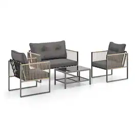 Kadyn - Patio Furniture Sets,Outdoor & Patio Furniture Sets,4 Pieces Outdoor PE Rattan Conversation Sofa Set with Cushions-Grey - Gray