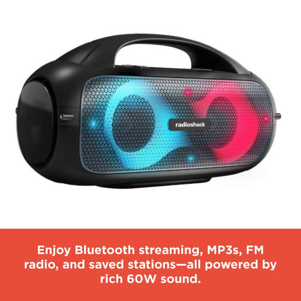 Enjoy Bluetooth streaming, MP3s, FM radio, and saved stations—all powered by rich 60W sound.