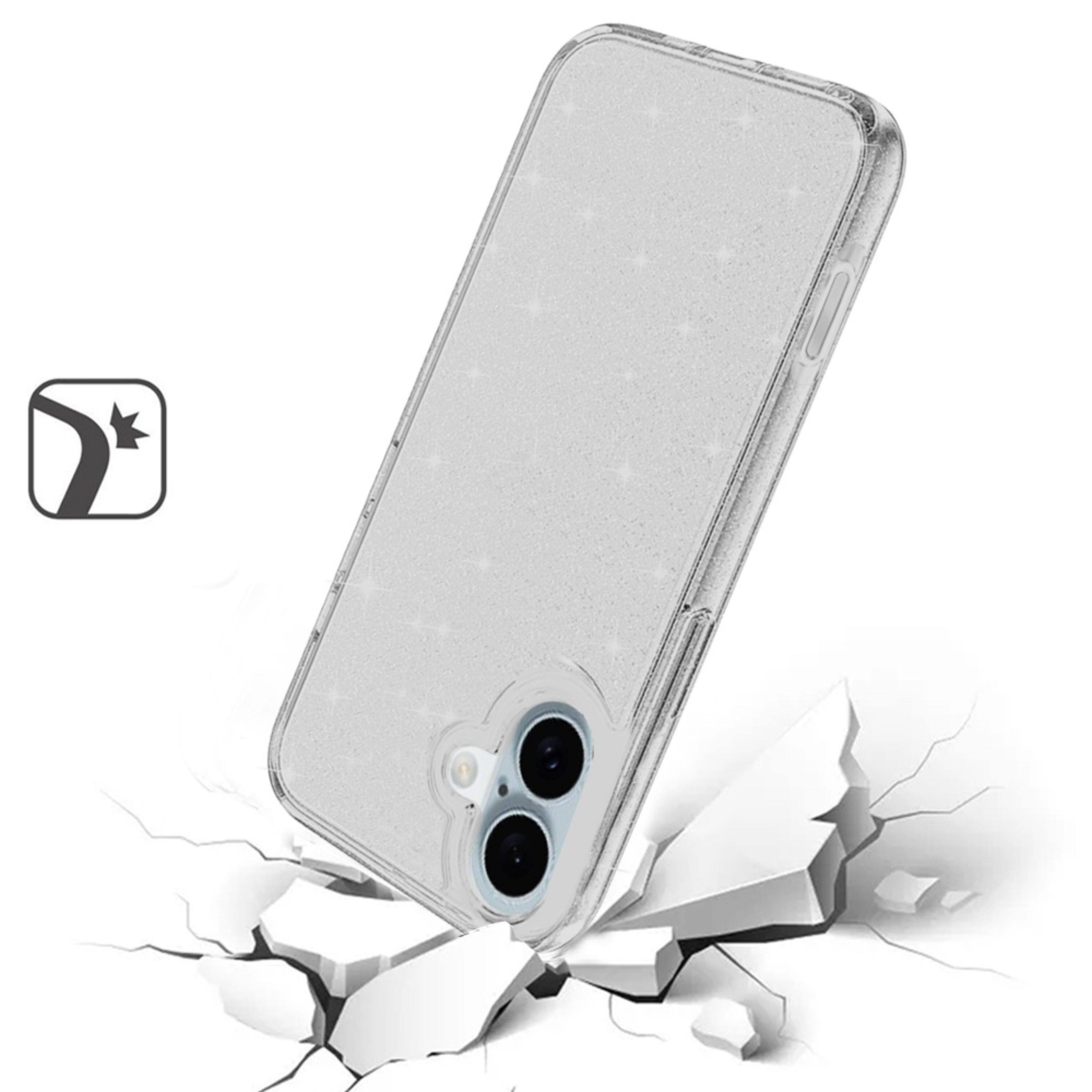 Left. Kitcheniva - Glitter 3mm Translucent Case With Tempered Glass For iPhone 16 Smoke - Gray.