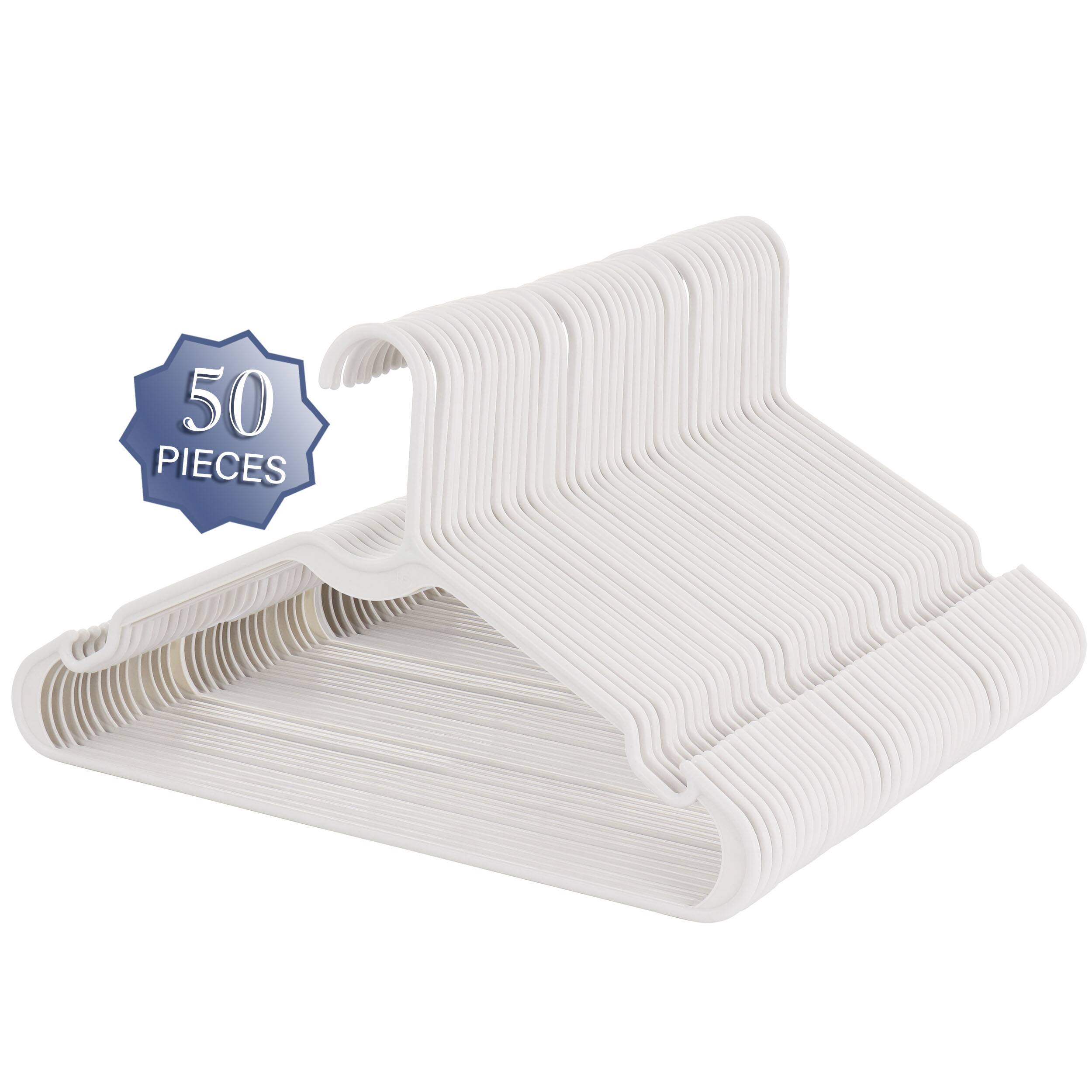 Front. Elama - Elama Home 50 Piece Plastic Hanger Set with Notched Shoulders in White - White.