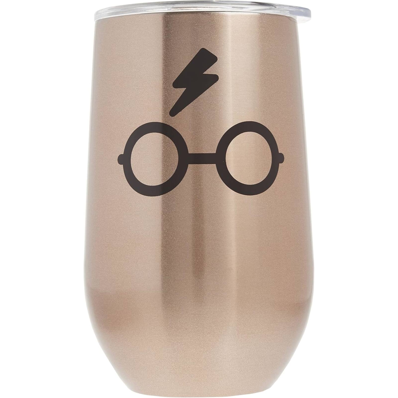 Angle. Spoontiques - Harry Potter Glasses Gold Stainless Steel Double Wall Insulated Wine Tumbler Mug 16 ounce - Gold.