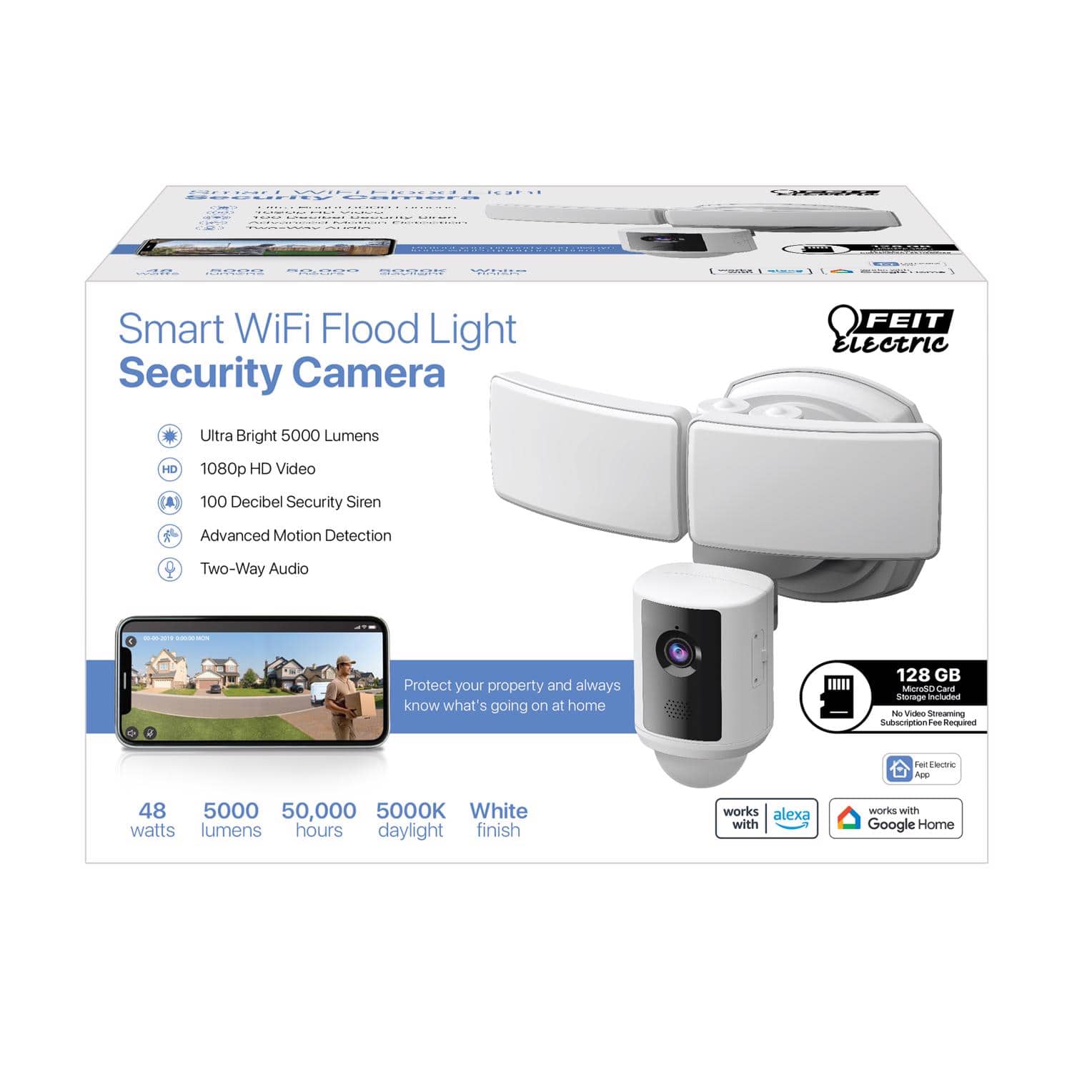 FEIT ELECTRIC - Feit Smart Home Motion-Sensing Hardwired LED White Smart-Enabled Security Floodlight