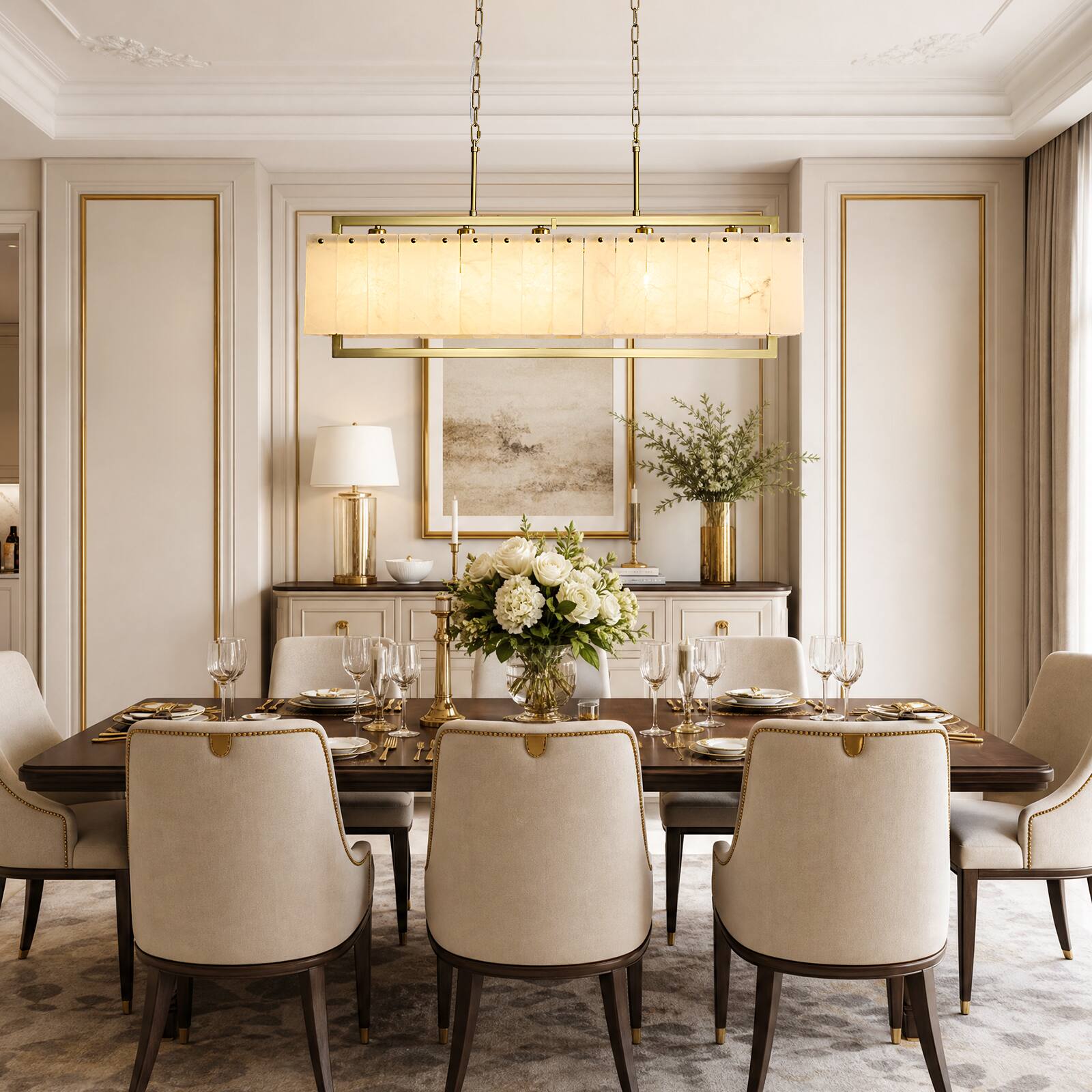 Alt View 3. Siljoy - 40in Spanish Marble Pendant Light Fixtures with 5-Lights for Kitchen Island - Gold.